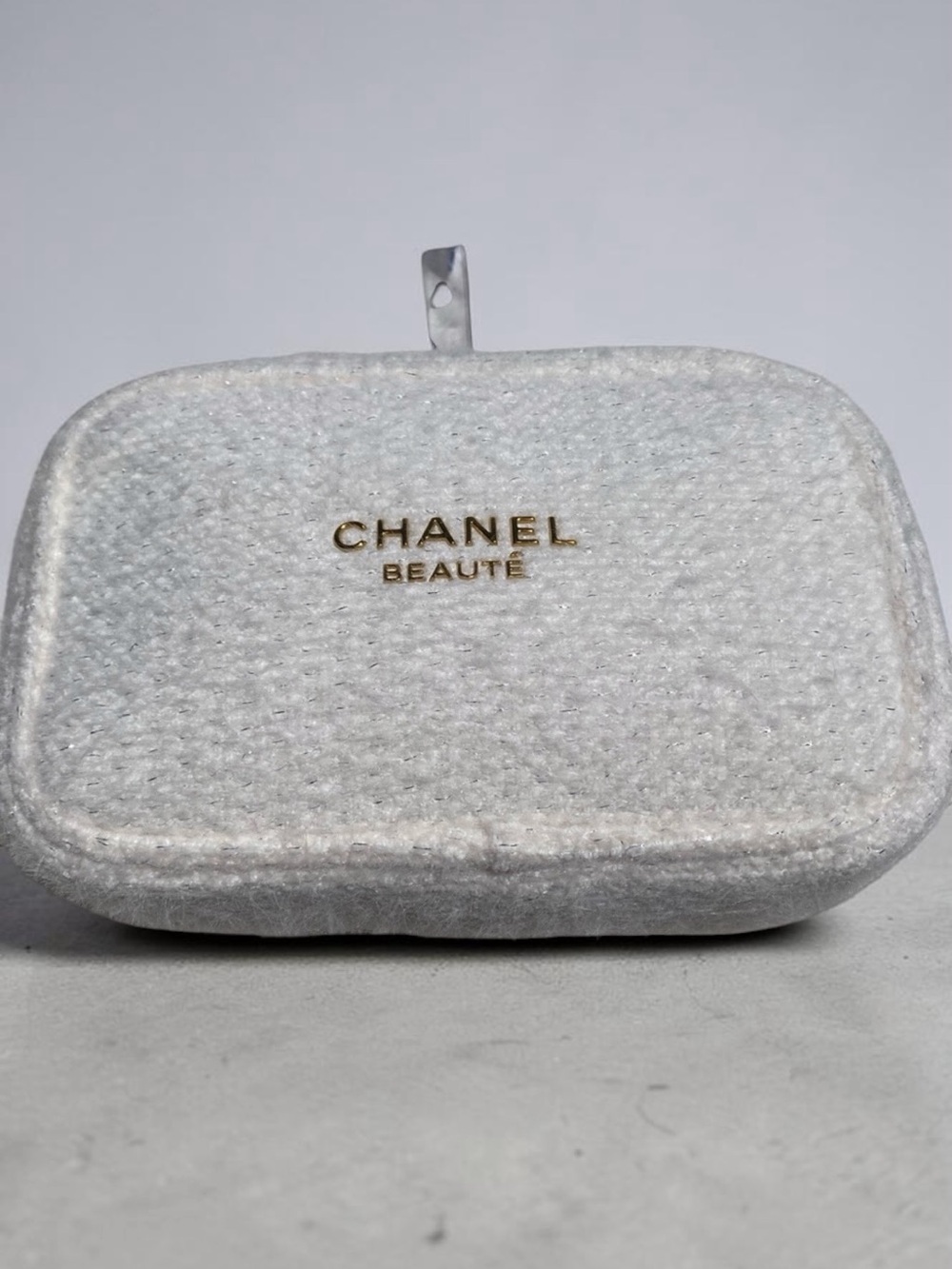 CHANEL White and Gold Logo Cosmetic Case